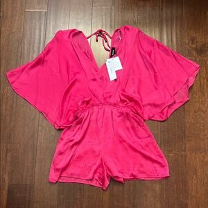 Aakaa Vibrant Pink Satin Romper, Size Small, NWT